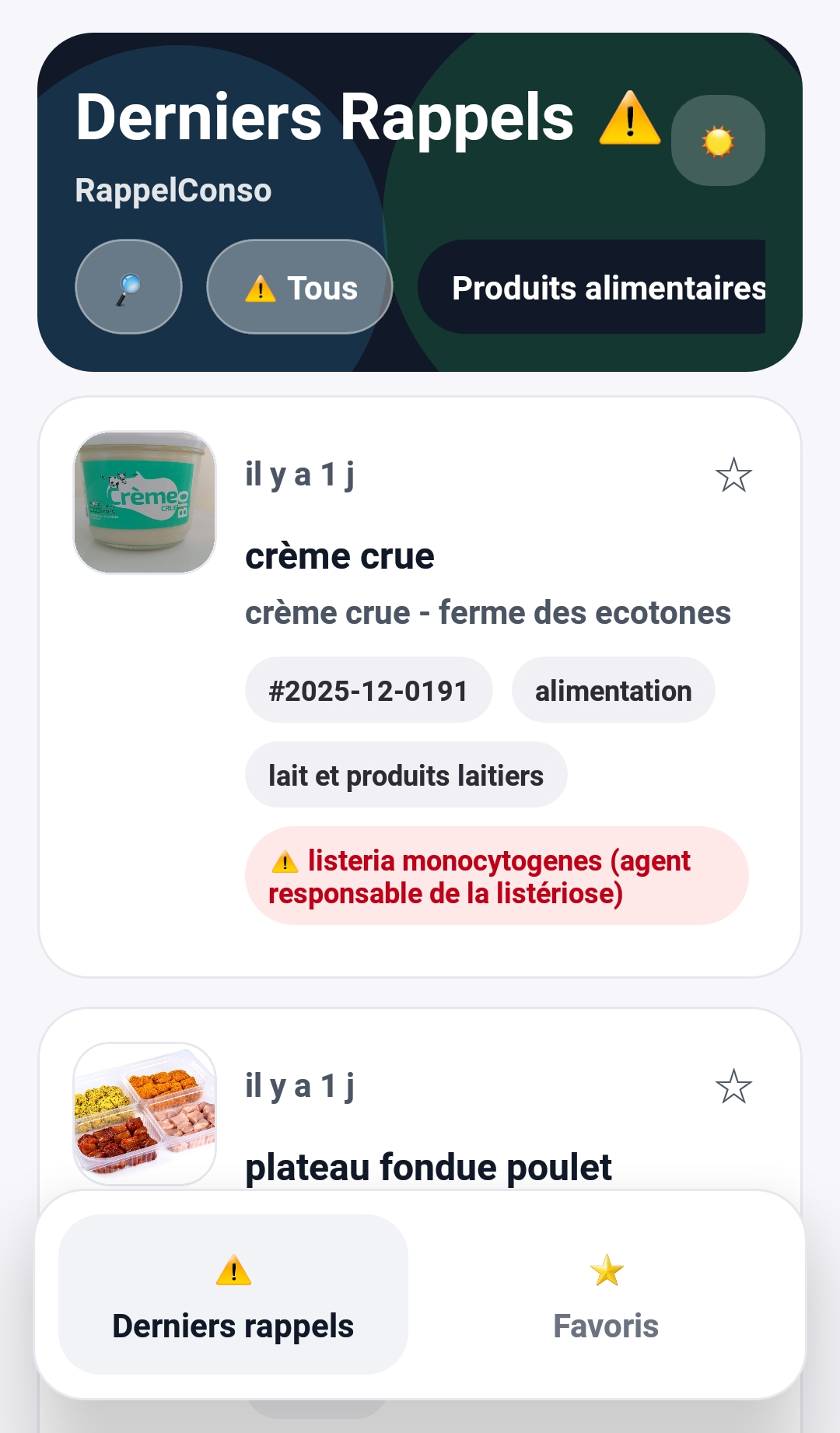 Aperçu application AlerteConso - écran 1